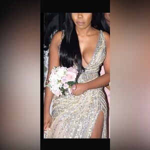 Jovani Gold and Silver Sequin Prom Dress